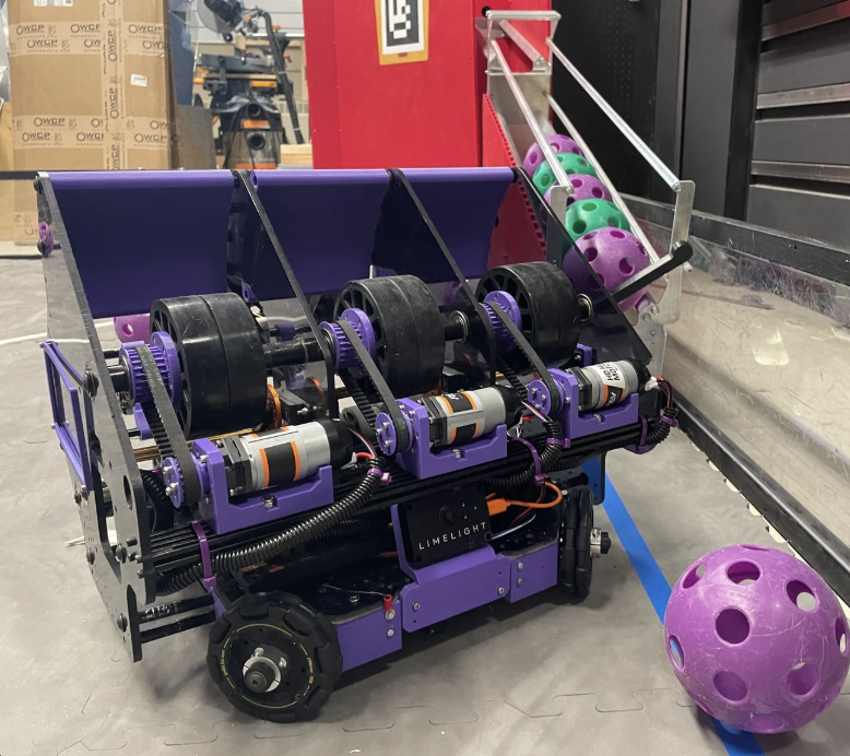 Team Purple's competition robot with ball intake system